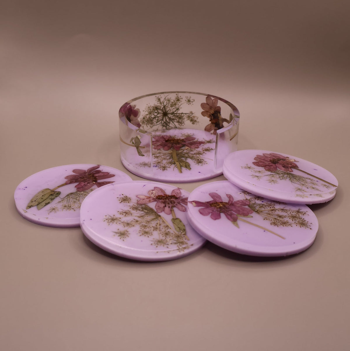 Coaster Set with Real Flowers