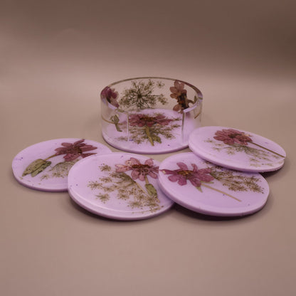 Coaster Set with Real Flowers