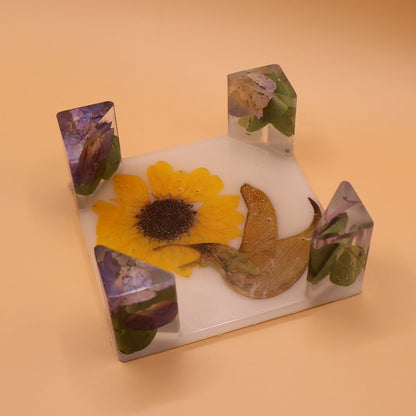 Handmade Coaster Set with Real Sunflowers