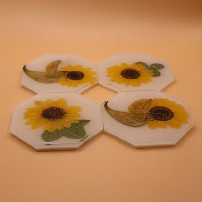 Handmade Coaster Set with Real Sunflowers
