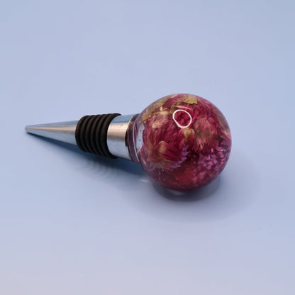 Wine Stopper with Real Fuchsia Flowers