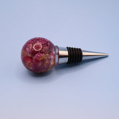 Wine Stopper with Real Fuchsia Flowers