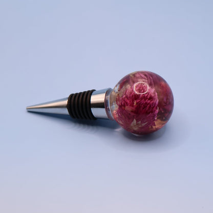 Wine Stopper with Real Fuchsia Flowers