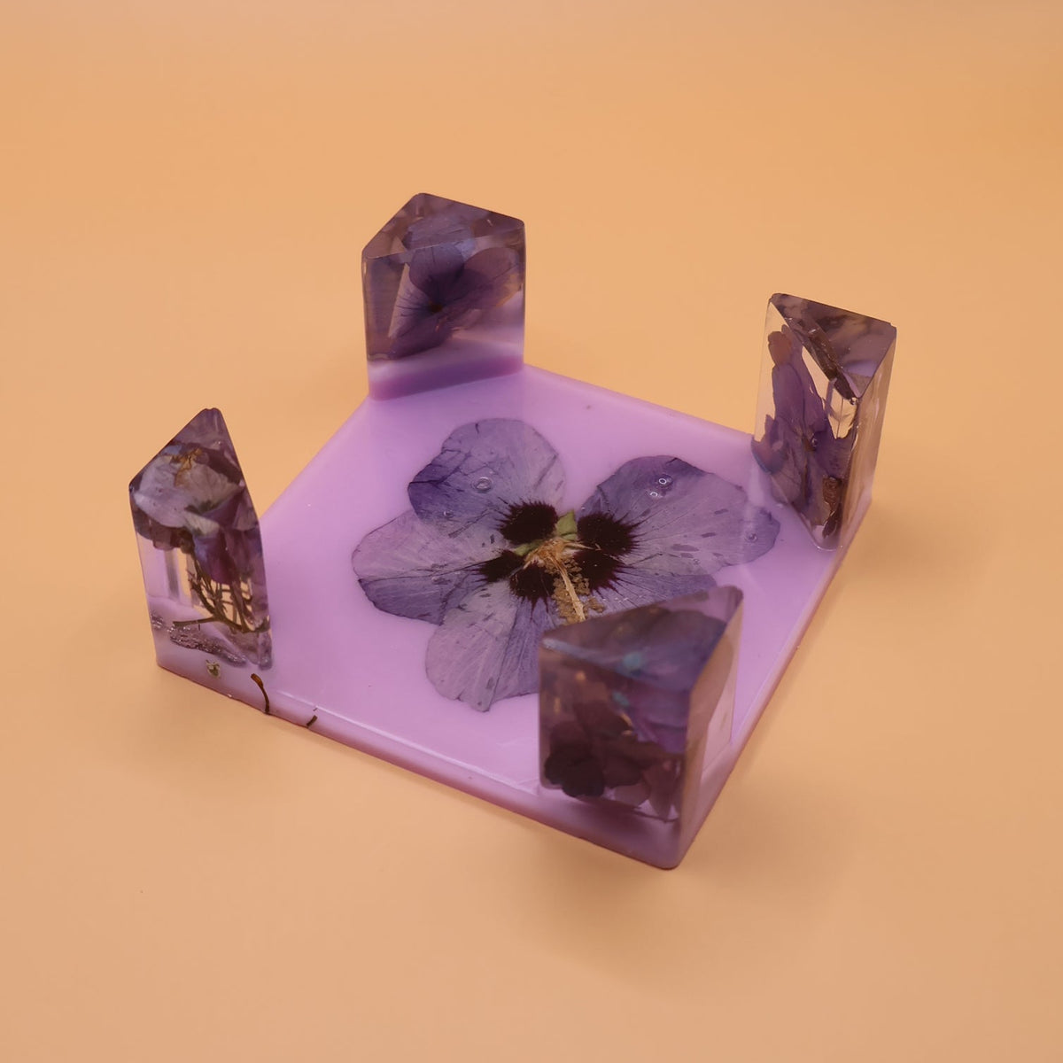 Botanical Coaster Set with Purple Flowers