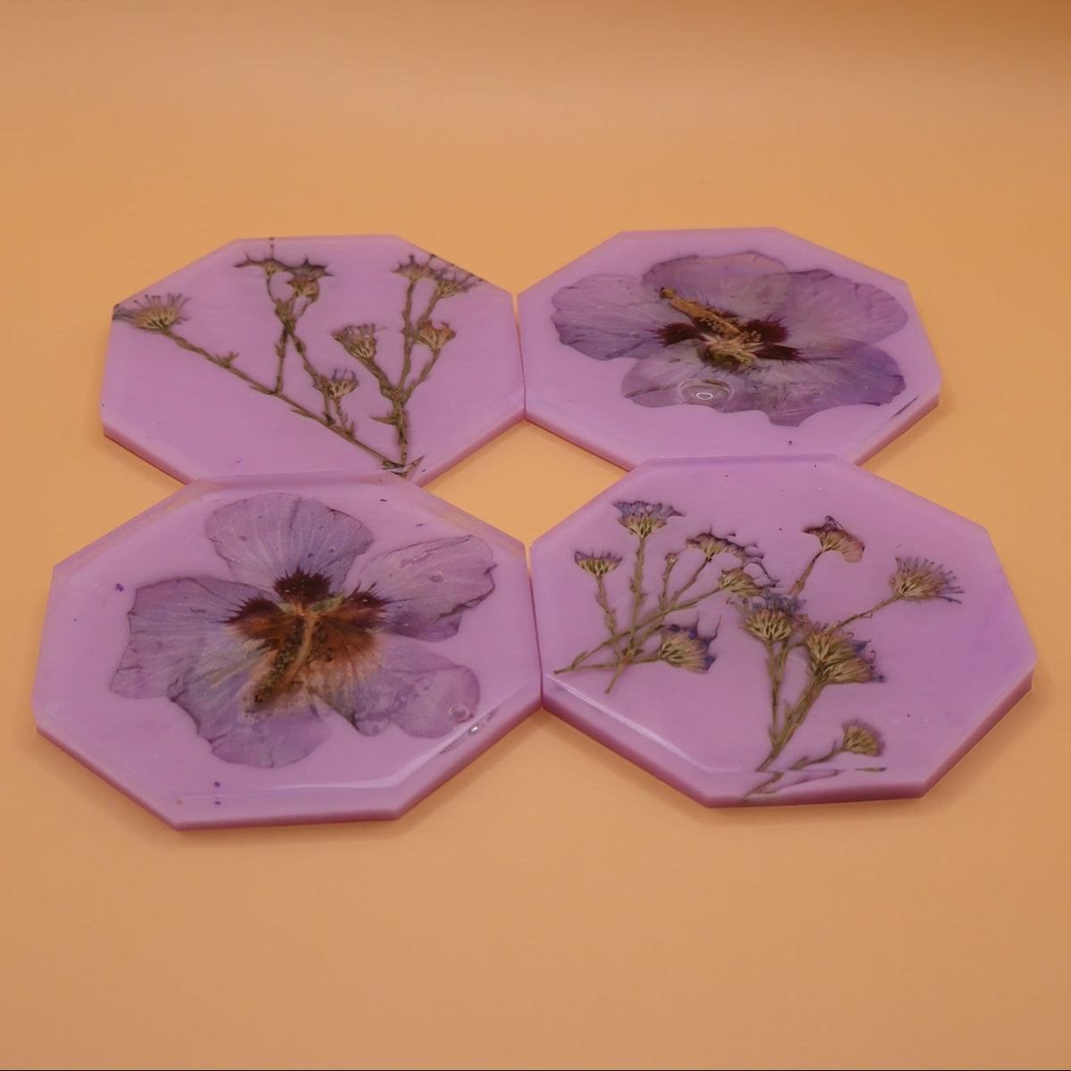 Botanical Coaster Set with Purple Flowers